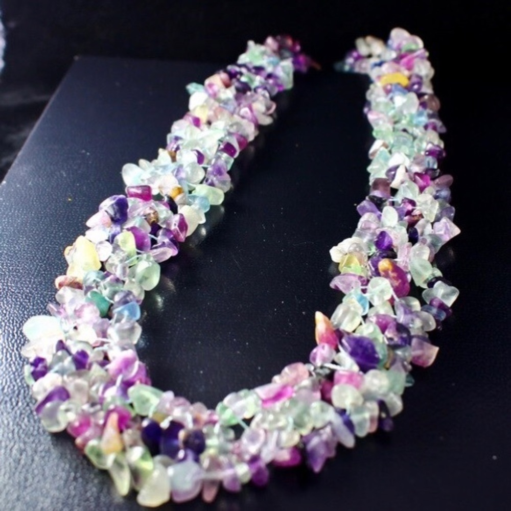 Vintage Multi-color Fluorite Bead Torsade Necklace
